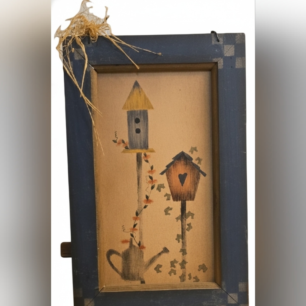 Vintage 1997 LTD Commodities Wood Wall Art Birdhouse Watering Can Primitive Deco